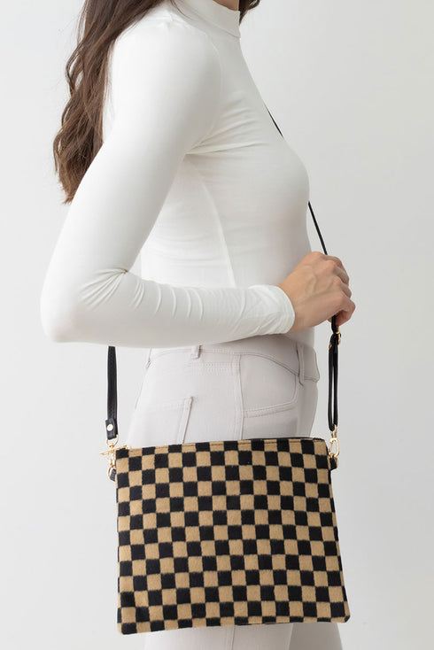 Checkmate Crossbody Clutch, Brown