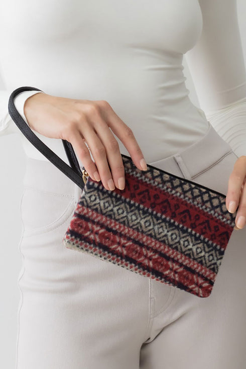 Nordic Winter Wristlet Pouch, Burgundy