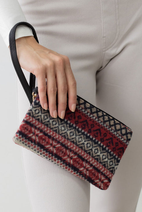 Nordic Winter Wristlet Pouch, Burgundy