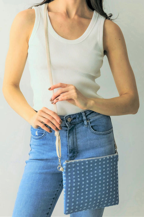 Boat Weekend Blue Denim Crossbody Clutch