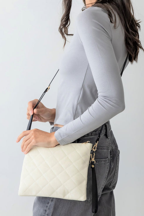 Sadieville Quilted Crossbody Clutch, Ivory
