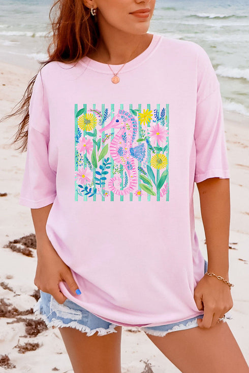 Seahorse Coastal Garden Comfort Colors Adult Ring-Spun Cotton Tee