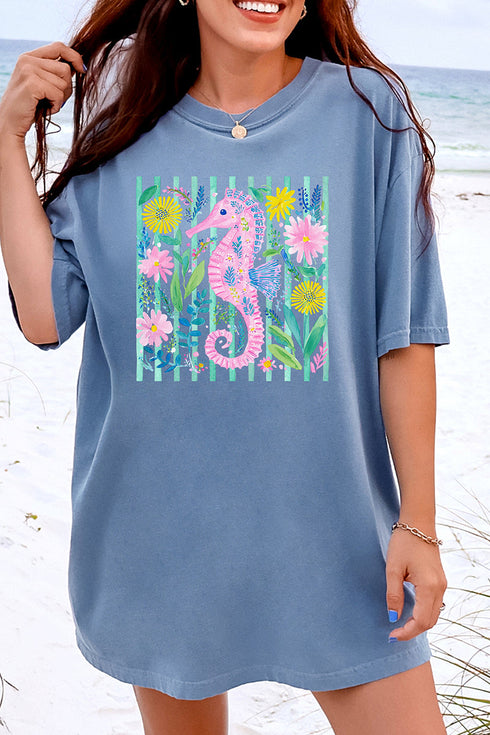 Seahorse Coastal Garden Comfort Colors Adult Ring-Spun Cotton Tee