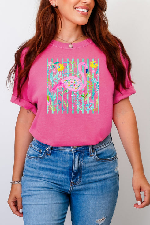 Flamingo Coastal Garden Comfort Colors Adult Ring-Spun Cotton Tee