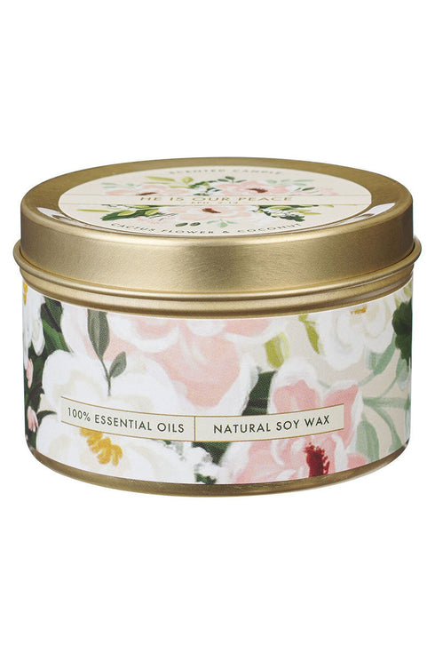 He Is Our Peace Cactus Flower and Coconut Scented Candle Tin