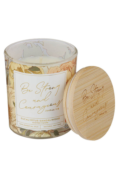 Be Strong and Courageous Eucalyptus Sandalwood Scented Candle
