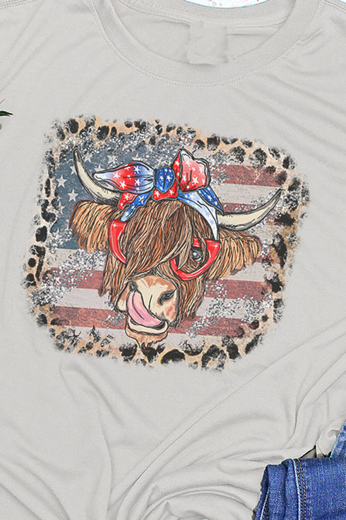 Leopard Framed Patriotic Highland Cow Adult Fusion ChromaSoft Performance T-Shirt