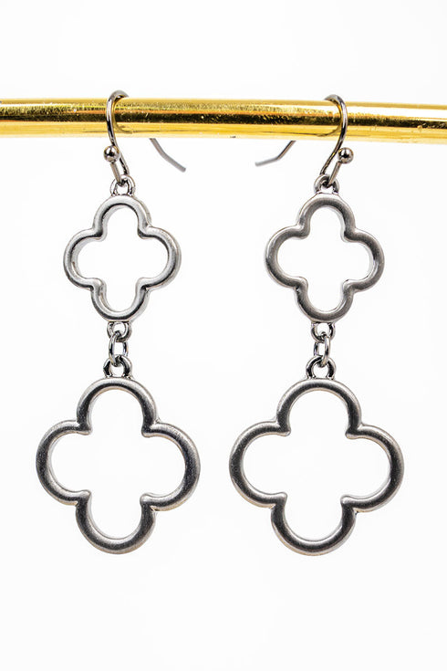 Uptown Charm Matte Hematite Double Clover Earrings