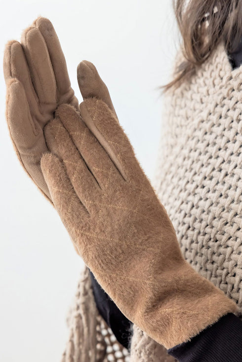 One Pair Stella Diamond Smart Touch Gloves, Taupe