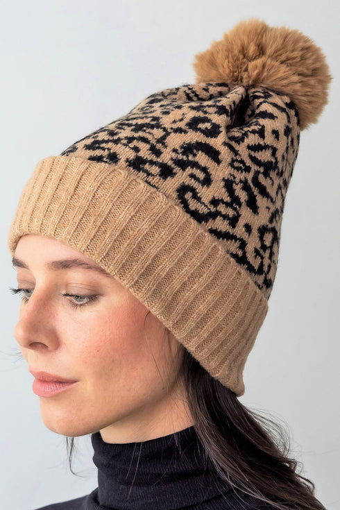 Catskills Skiing Pom Pom Beanie, Brown