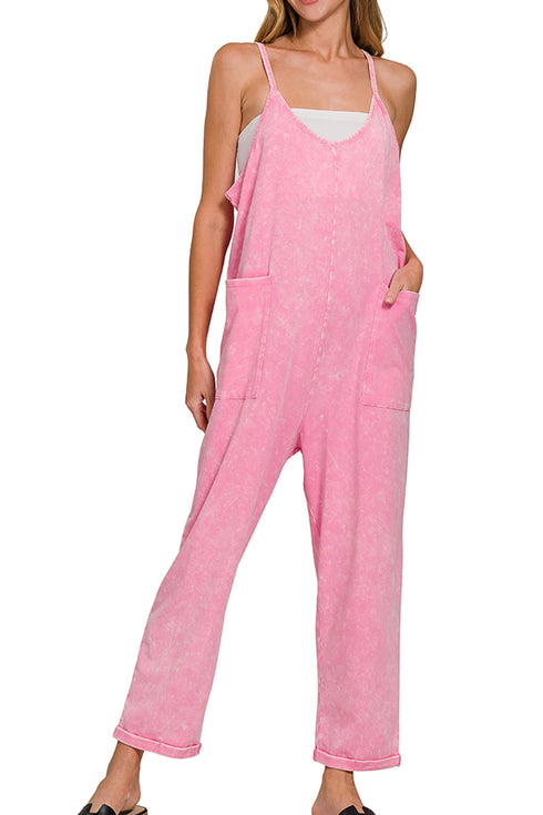 Urban Oasis Candy Pink Spaghetti Strap Pocket Jumpsuit