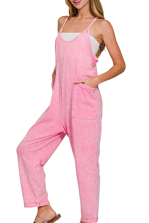 Urban Oasis Candy Pink Spaghetti Strap Pocket Jumpsuit