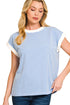 Boardwalk Breeze Cornflower Blue Contrast Trim Striped Top