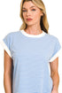 Boardwalk Breeze Cornflower Blue Contrast Trim Striped Top