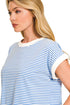 Boardwalk Breeze Cornflower Blue Contrast Trim Striped Top