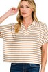 Cape Cod Camel Split Collar Striped Top
