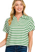 Cape Cod Kelly Green Split Collar Striped Top