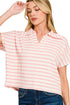 Cape Cod Pink Split Collar Striped Top