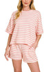 Summer Rhythm Pink Striped Short Sleeve Tee & Shorts Set