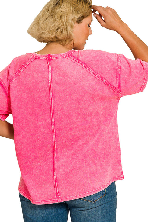 Plus Size Weekender Edit Hot Pink Acid Washed Tee