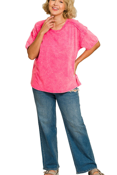 Plus Size Weekender Edit Hot Pink Acid Washed Tee