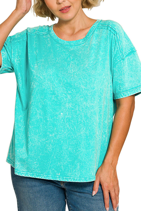 Plus Size Weekender Edit Turquoise Acid Washed Tee