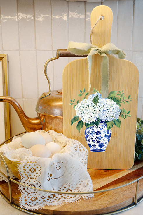 Sunday Blue Blooms Decorative Wood Cutting Board