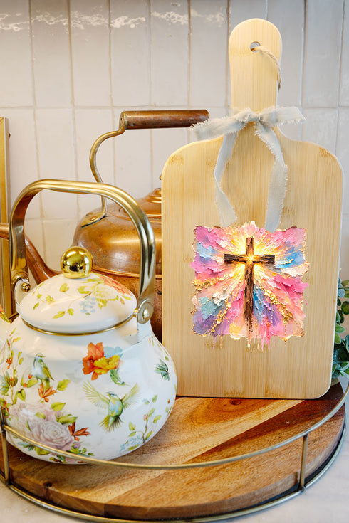 Pastel Brushstroke Cross Decorative Wood Cutting Board