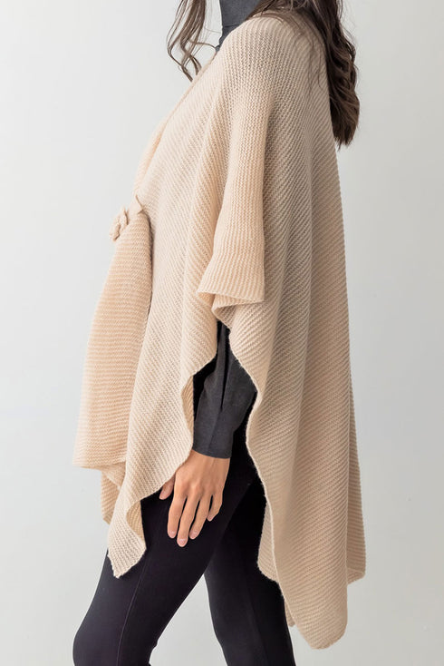 Falling For Winter Pull Through Ruana, Beige