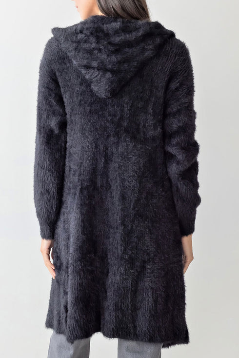 Curl Up and Get Cozy Hooded Cardigan, Black