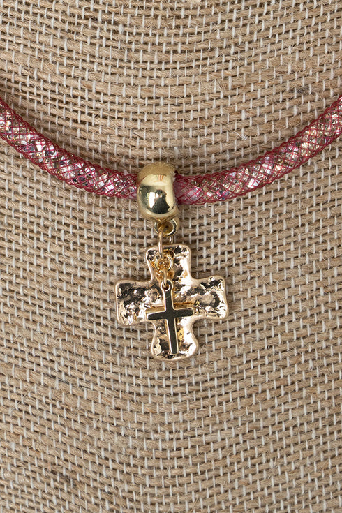 Light Rose Crystal Crossfire Goldtone Necklace