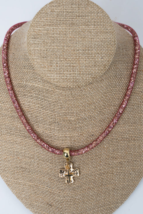 Light Rose Crystal Crossfire Goldtone Necklace