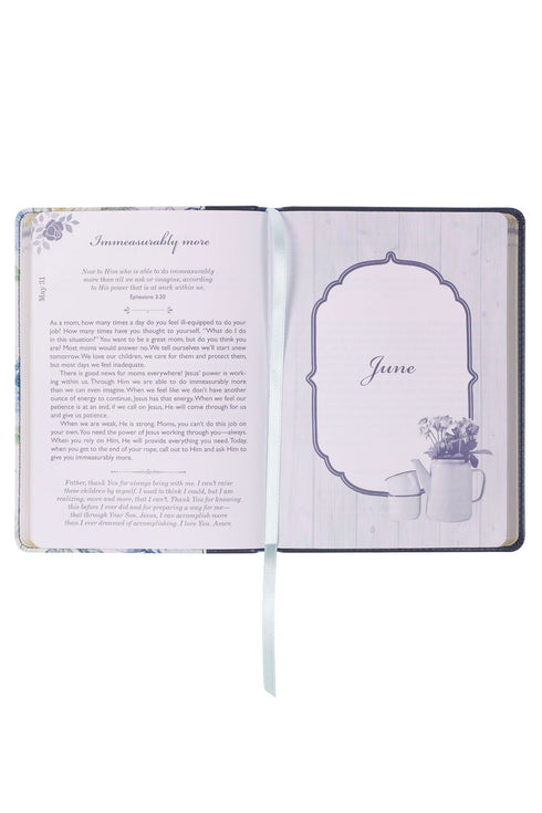 Moments With God For Moms Navy Floral Faux Leather Devotional