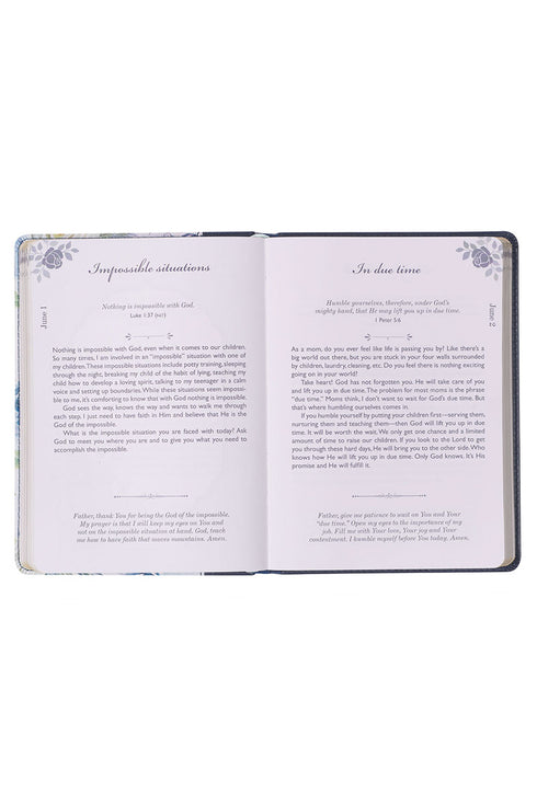 Moments With God For Moms Navy Floral Faux Leather Devotional