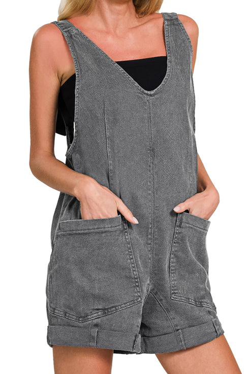 Sunkissed Days Ash Black Washed Denim Romper