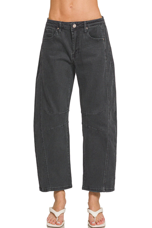 The Riley Black Barrel Leg Denim Pants