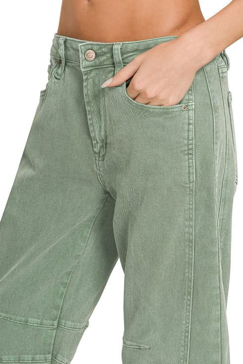 The Riley Olive Barrel Leg Denim Pants