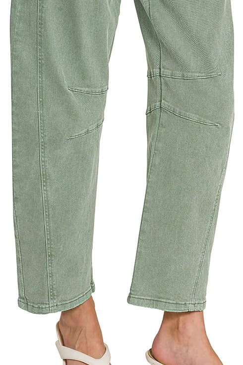 The Riley Olive Barrel Leg Denim Pants