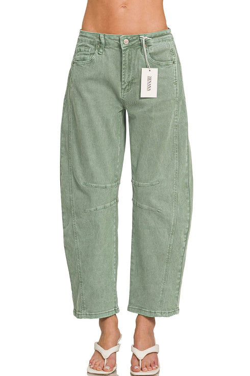 The Riley Olive Barrel Leg Denim Pants