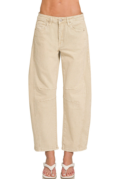 The Riley Sand Beige Barrel Leg Denim Pants