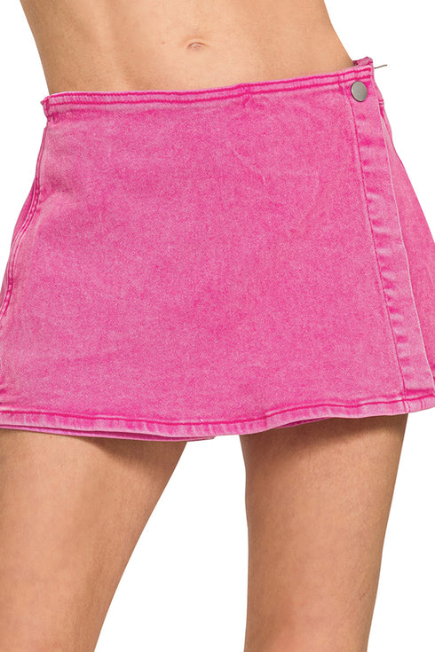 Jolene Hot Pink Washed Denim Skort