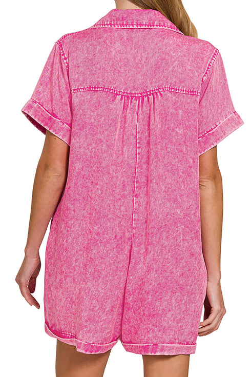 Daydreamer Hot Pink Tencel Mineral Washed Romper