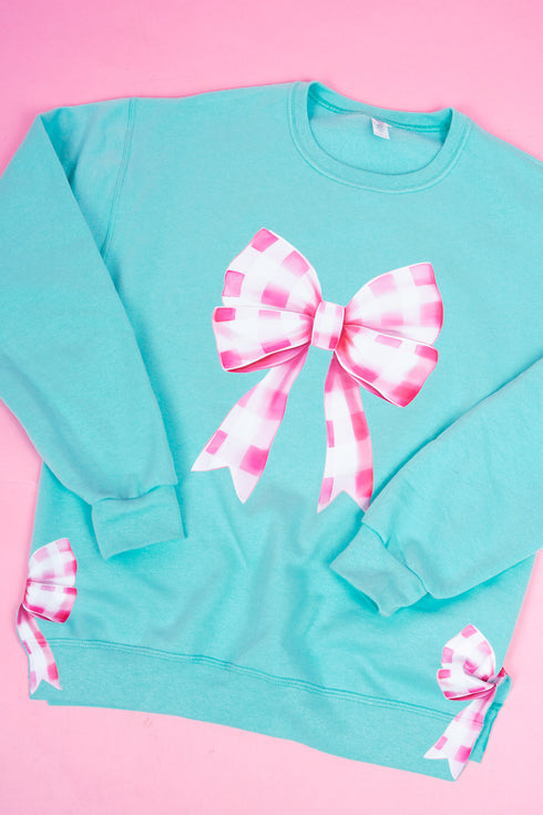 Side Bows Pink Gingham Unisex NuBlend Crew Sweatshirt