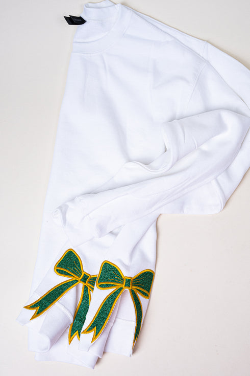White You Design It Embroidered Side Bows Heavy-weight Crew Sweatshirt *Customize Your Text and Bows