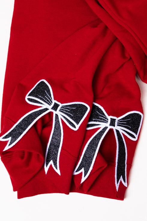 True Red You Design It Embroidered Side Bows Unisex NuBlend Crew Sweatshirt *Customize Your Text and Bows