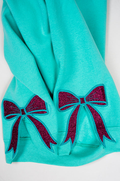 Cool Mint You Design It Embroidered Side Bows Unisex NuBlend Crew Sweatshirt *Customize Your Text and Bows