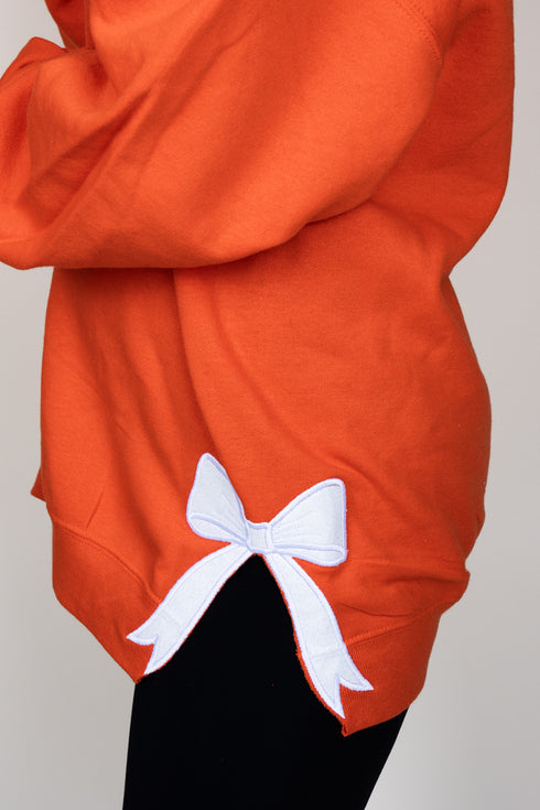 Burnt Orange You Design It Embroidered Side Bows Unisex NuBlend Crew Sweatshirt *Customize Your Text and Bows