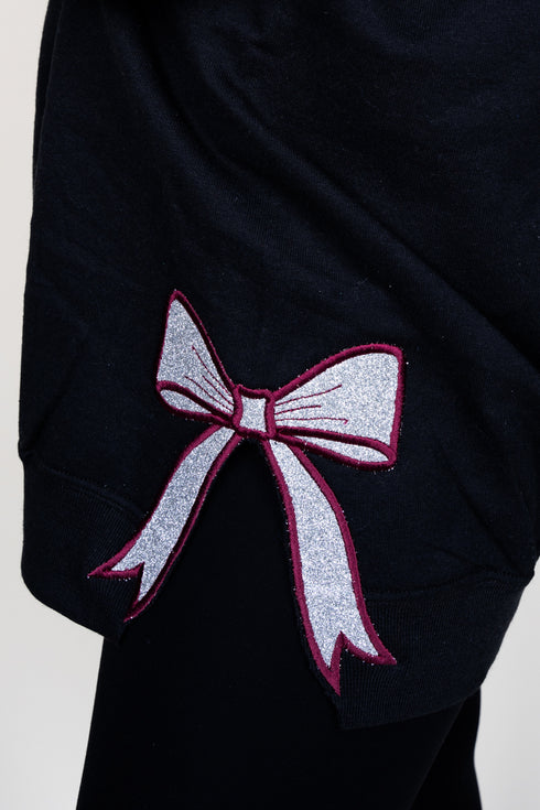 Black You Design It Embroidered Side Bows Heavy-weight Crew Sweatshirt *Customize Your Text and Bows