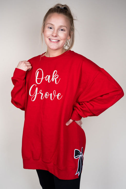 True Red You Design It Embroidered Side Bows Unisex NuBlend Crew Sweatshirt *Customize Your Text and Bows