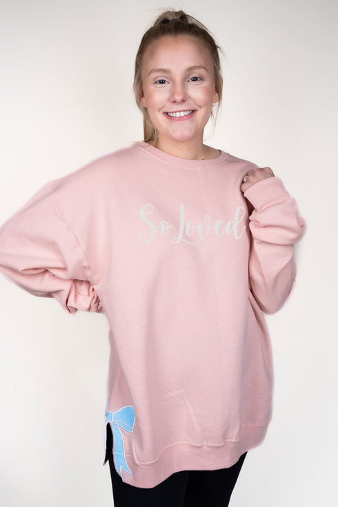 Blush Pink You Design It Embroidered Side Bows Unisex NuBlend Crew Sweatshirt *Customize Your Text and Bows